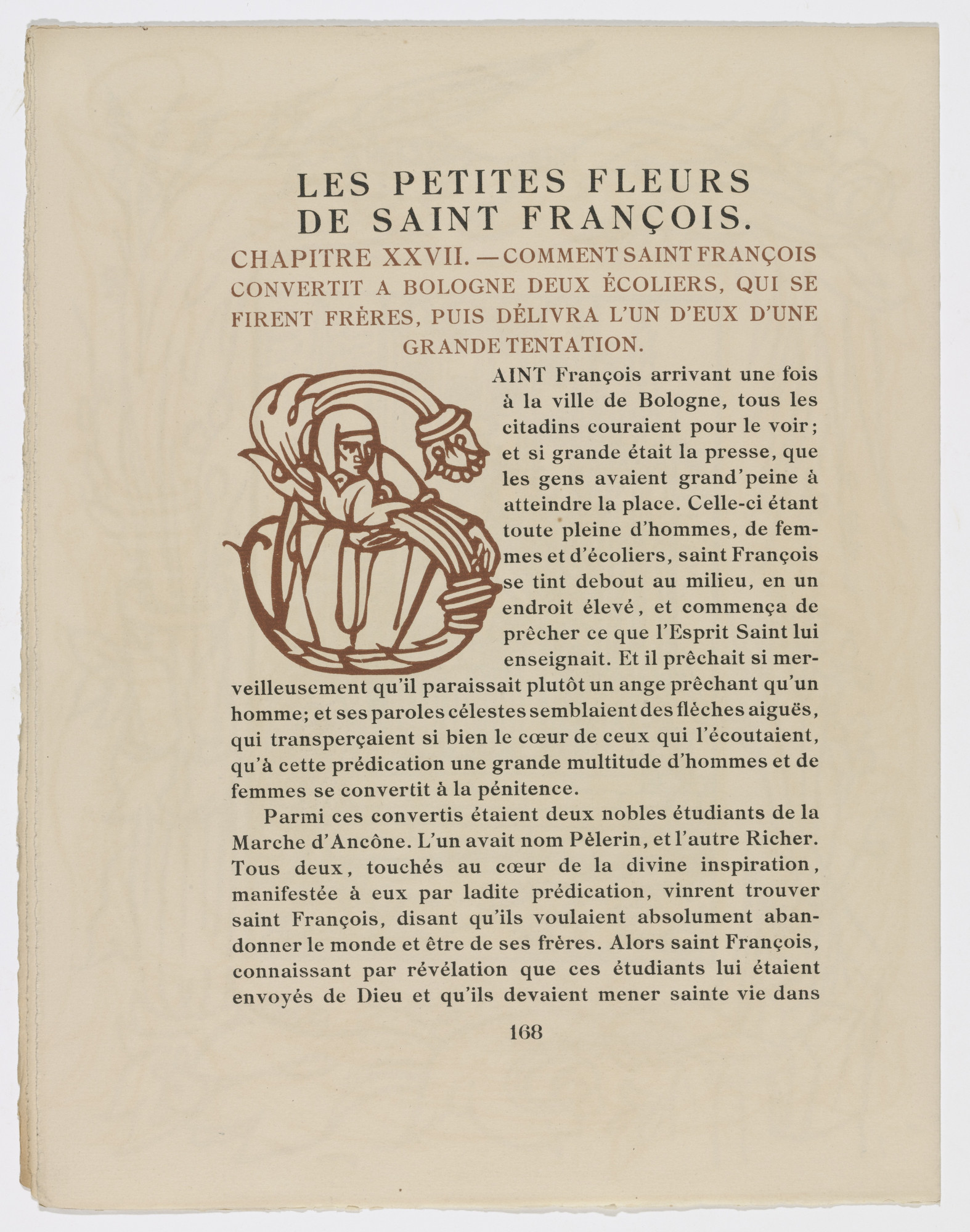 Émile Bernard. Pictorial initial (page 168) from Les Petites Fleurs de St. François (The Little Flowers of St. Francis)