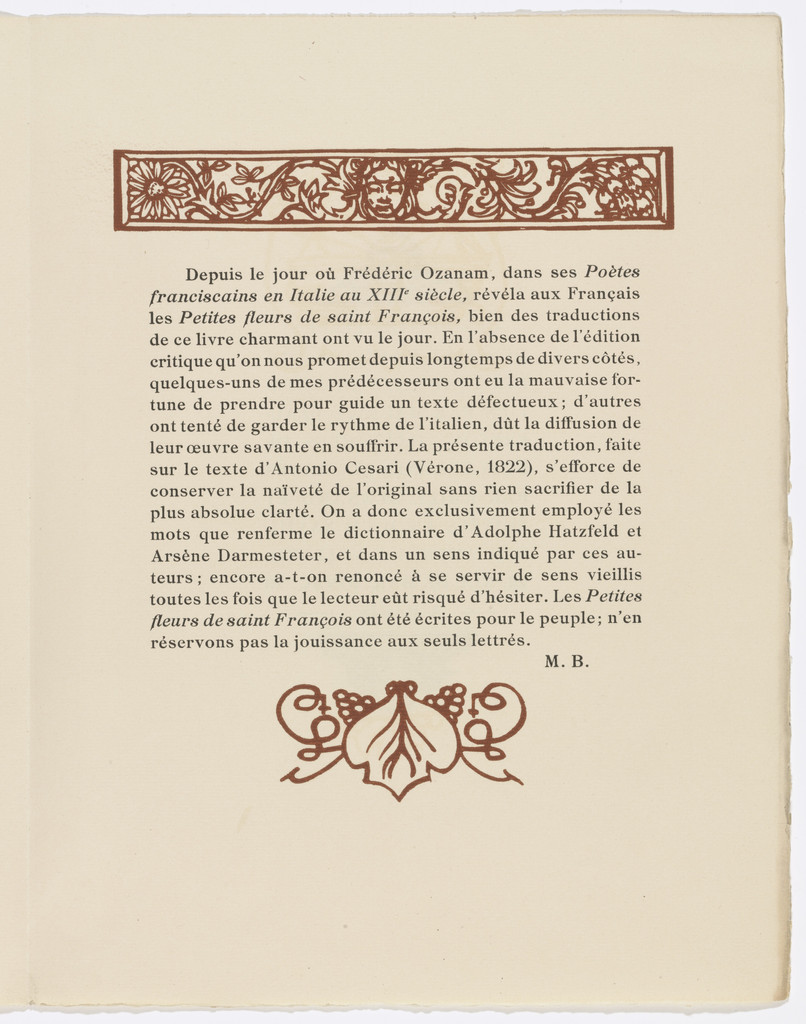Headpiece and tailpiece (page 3) from Les Petites Fleurs de St. François (The Little Flowers of St. Francis)