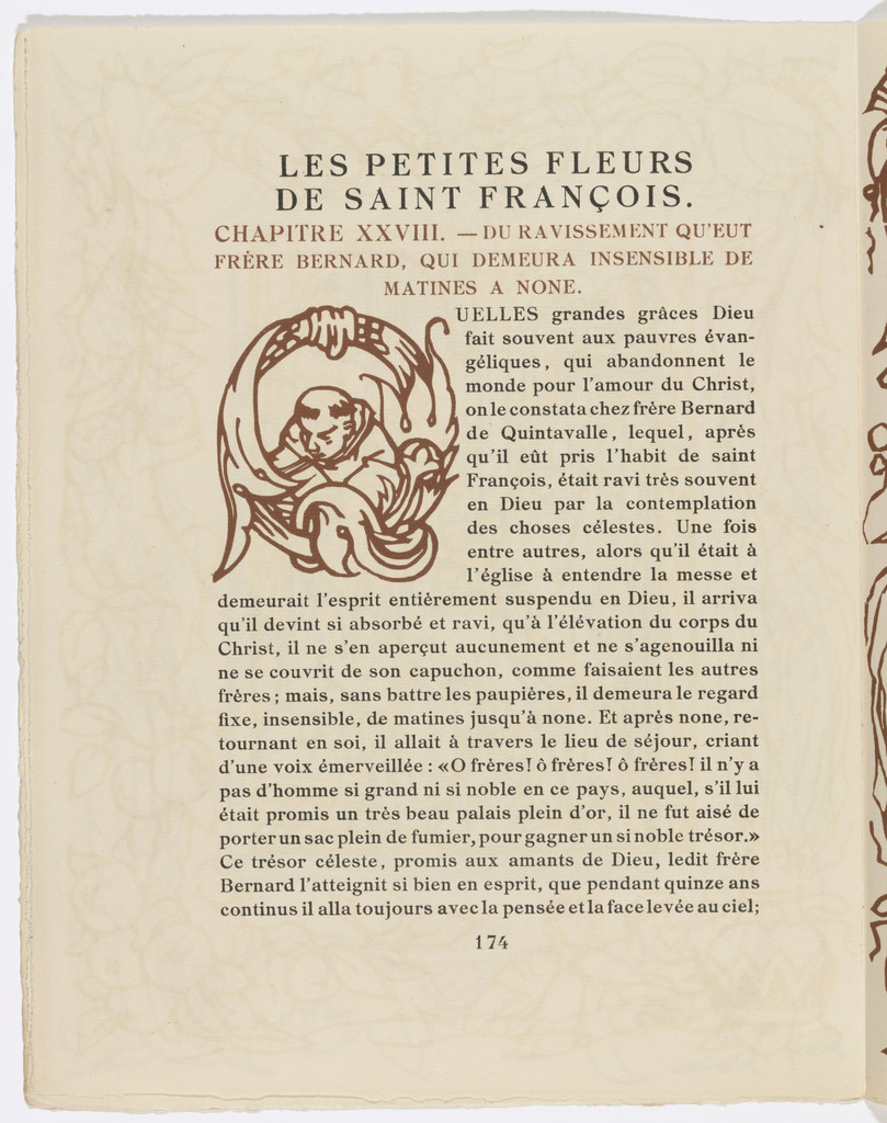 Pictorial initial (page 174) from Les Petites Fleurs de St. François (The Little Flowers of St. Francis)