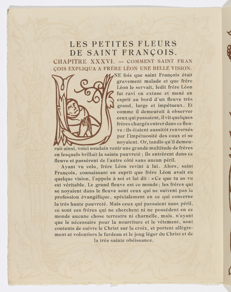 Pictorial initial (page 206) from Les Petites Fleurs de St. François (The Little Flowers of St. Francis)