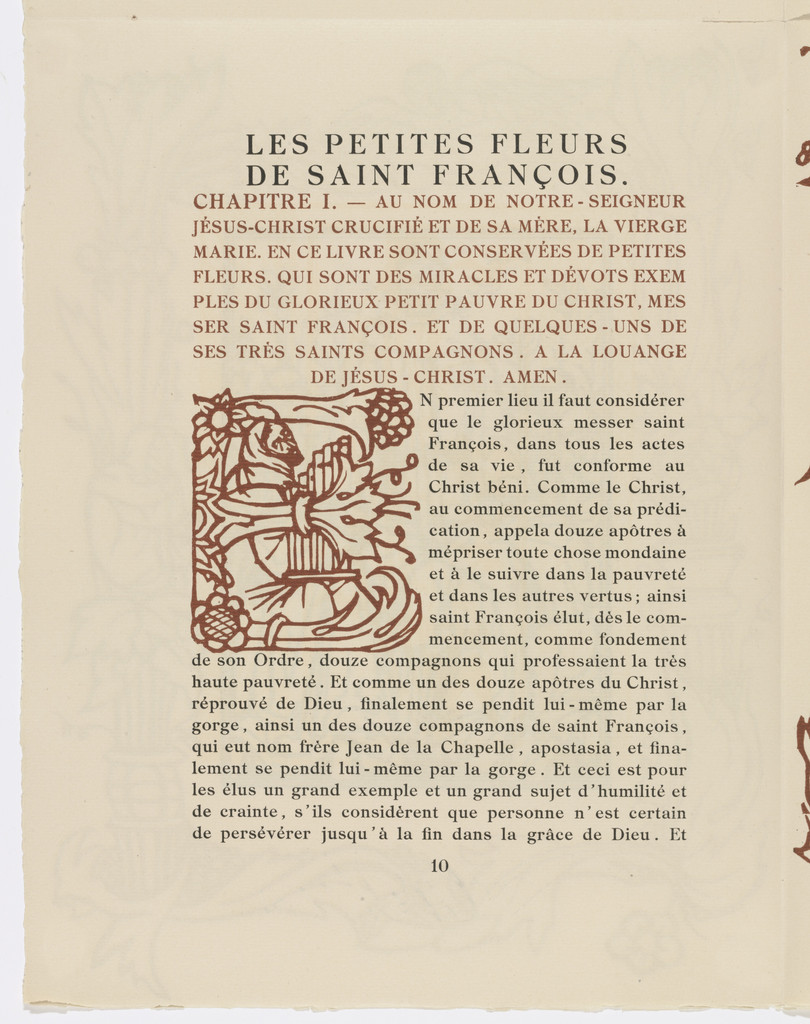 Pictorial initial (page 10) from Les Petites Fleurs de St. François (The Little Flowers of St. Francis)