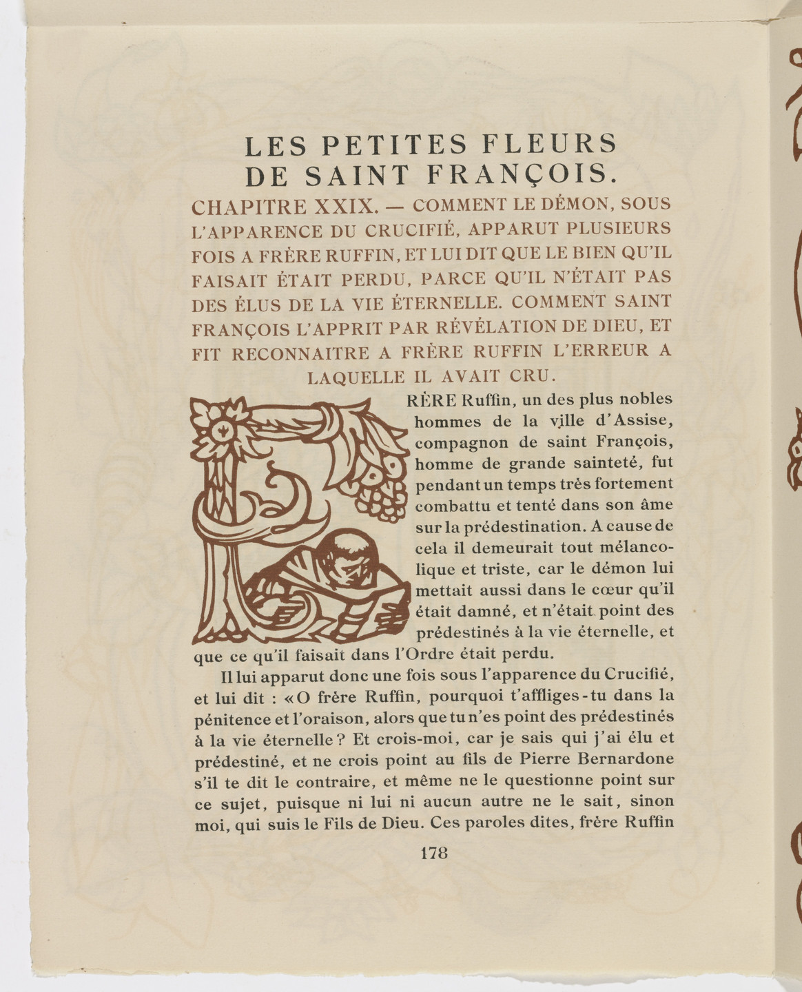Émile Bernard. Pictorial initial (page 178) from Les Petites Fleurs de St. François (The Little Flowers of St. Francis). 1928