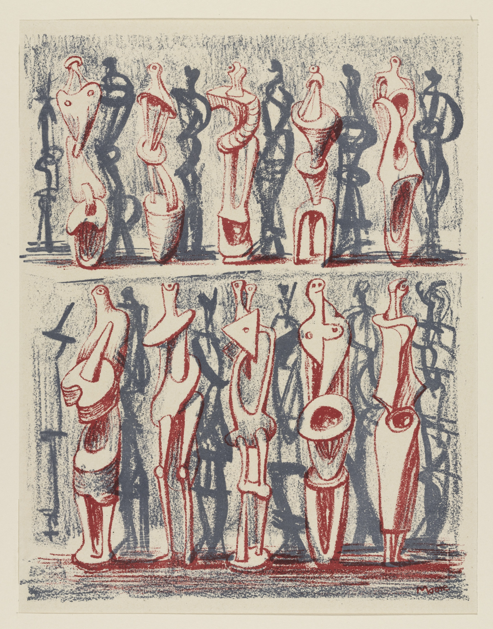Henry Moore. Red and Blue Standing Figures