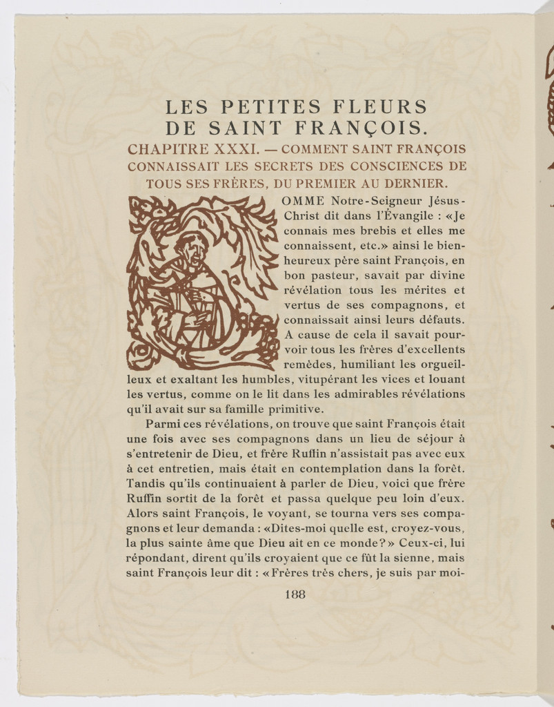 Pictorial initial (page 188) from Les Petites Fleurs de St. François (The Little Flowers of St. Francis)