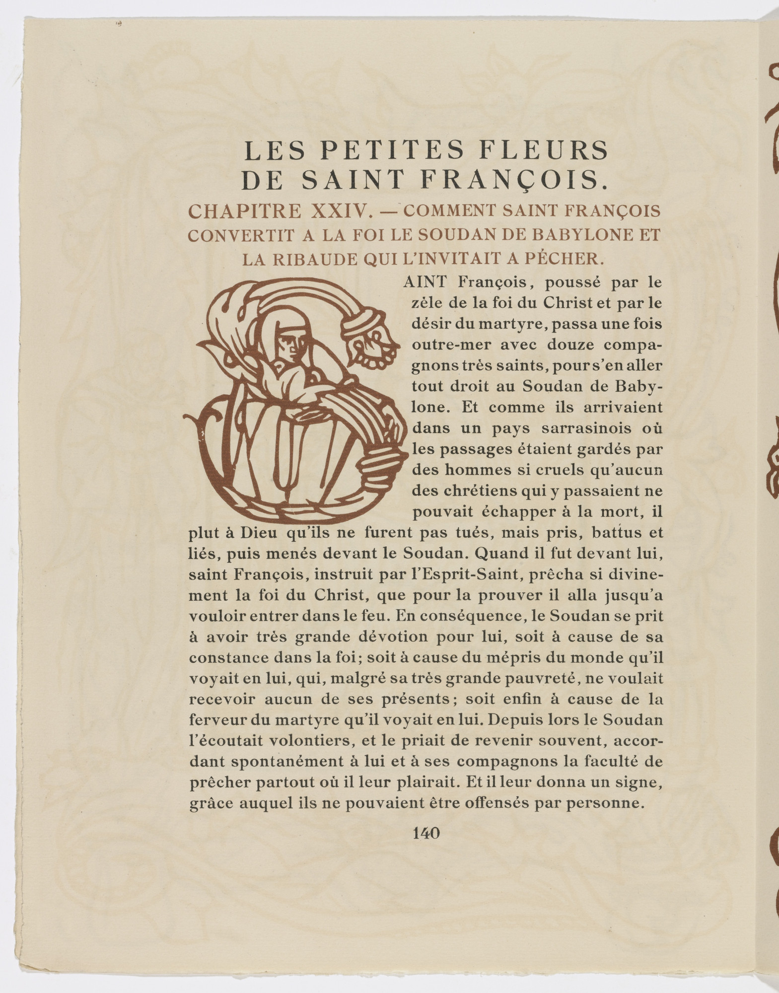 Émile Bernard. Pictorial initial (page 140) from Les Petites Fleurs de St. François (The Little Flowers of St. Francis)
