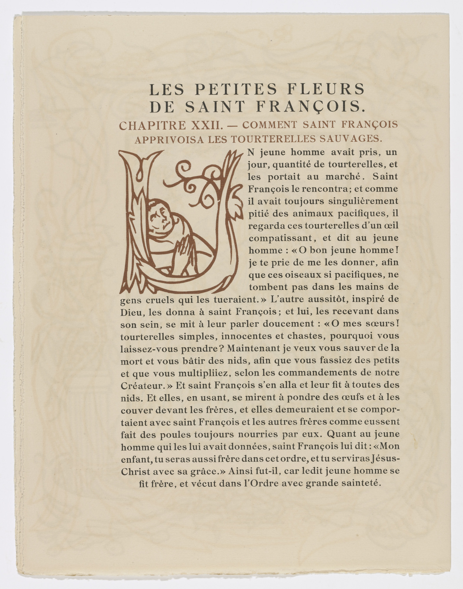 Émile Bernard. Pictorial initial (page 136) from Les Petites Fleurs de St. François (The Little Flowers of St. Francis)