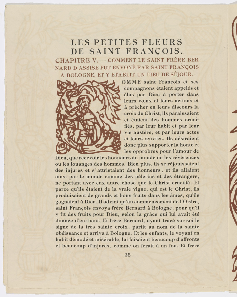 Pictorial initial (page 38) from Les Petites Fleurs de St. François (The Little Flowers of St. Francis)