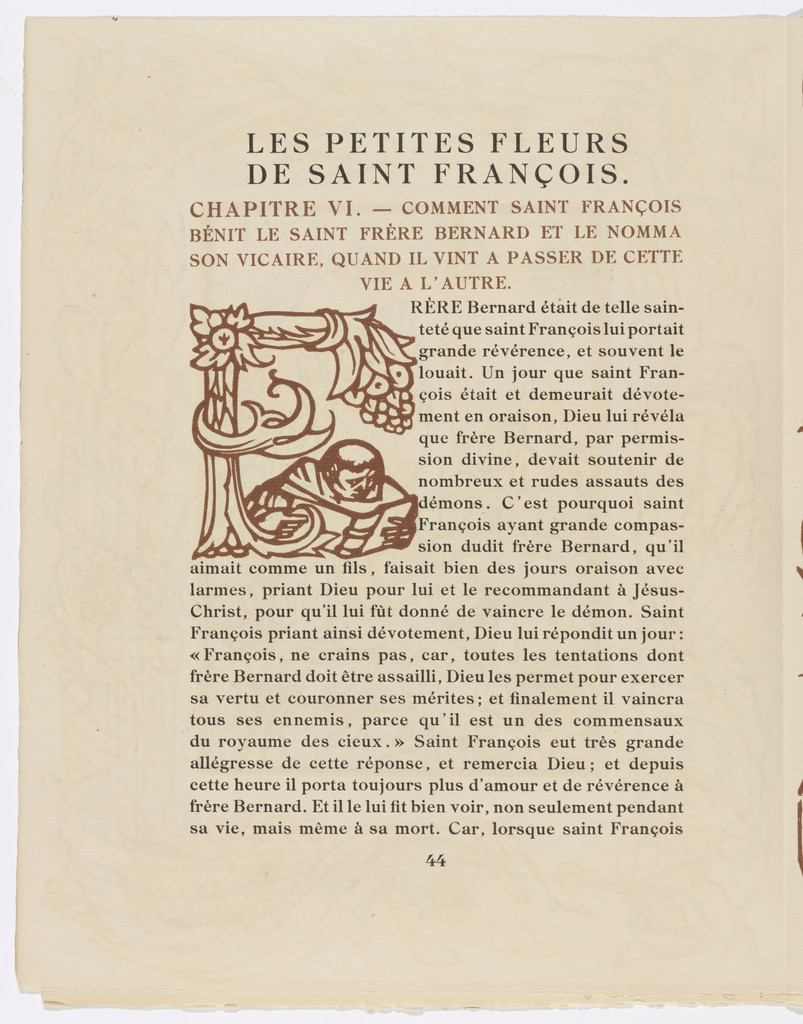 Pictorial initial (page 44) from Les Petites Fleurs de St. François (The Little Flowers of St. Francis)