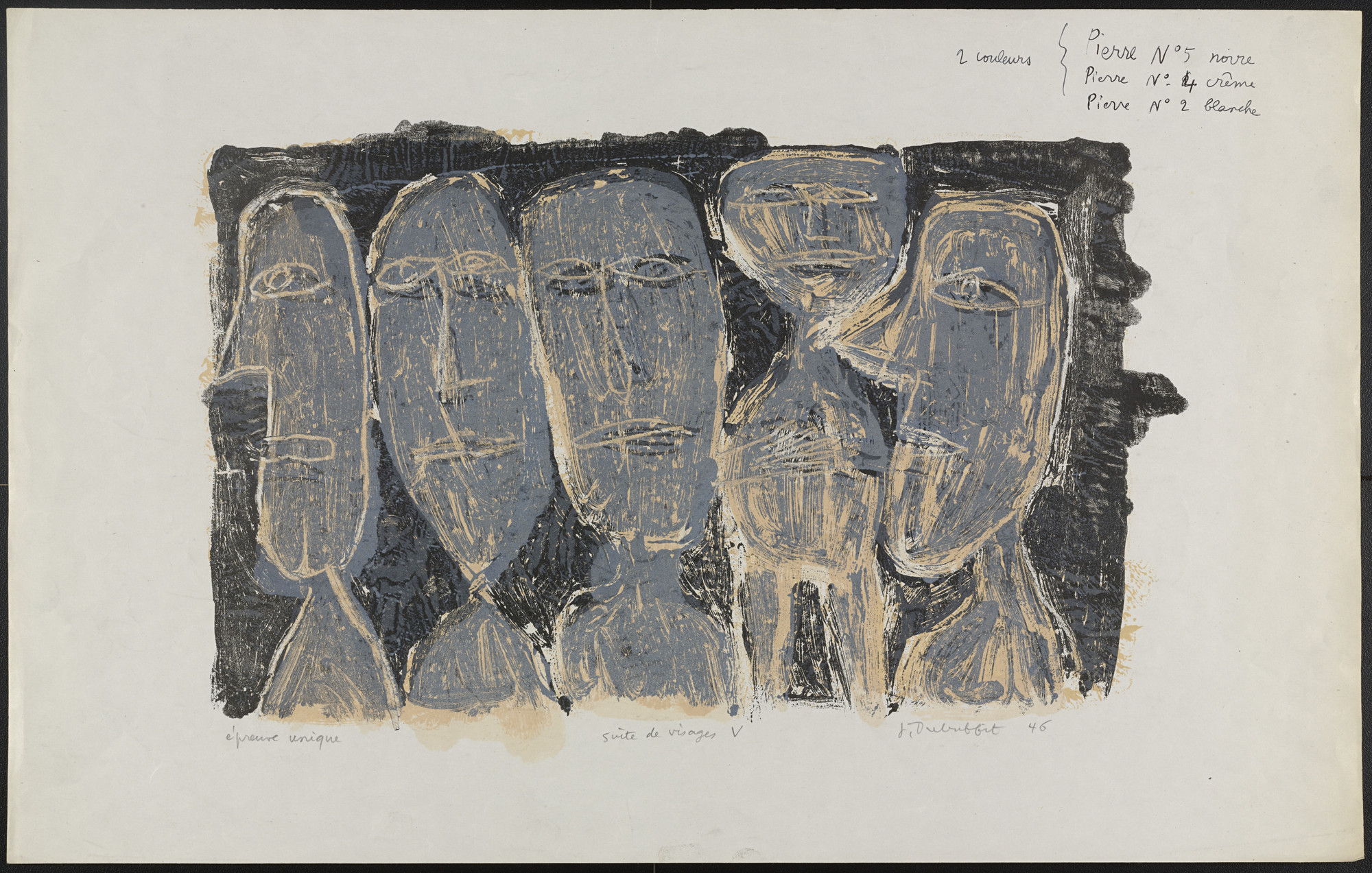 Jean Dubuffet. Group of Faces V (Suite de visages V) (variant). 1946