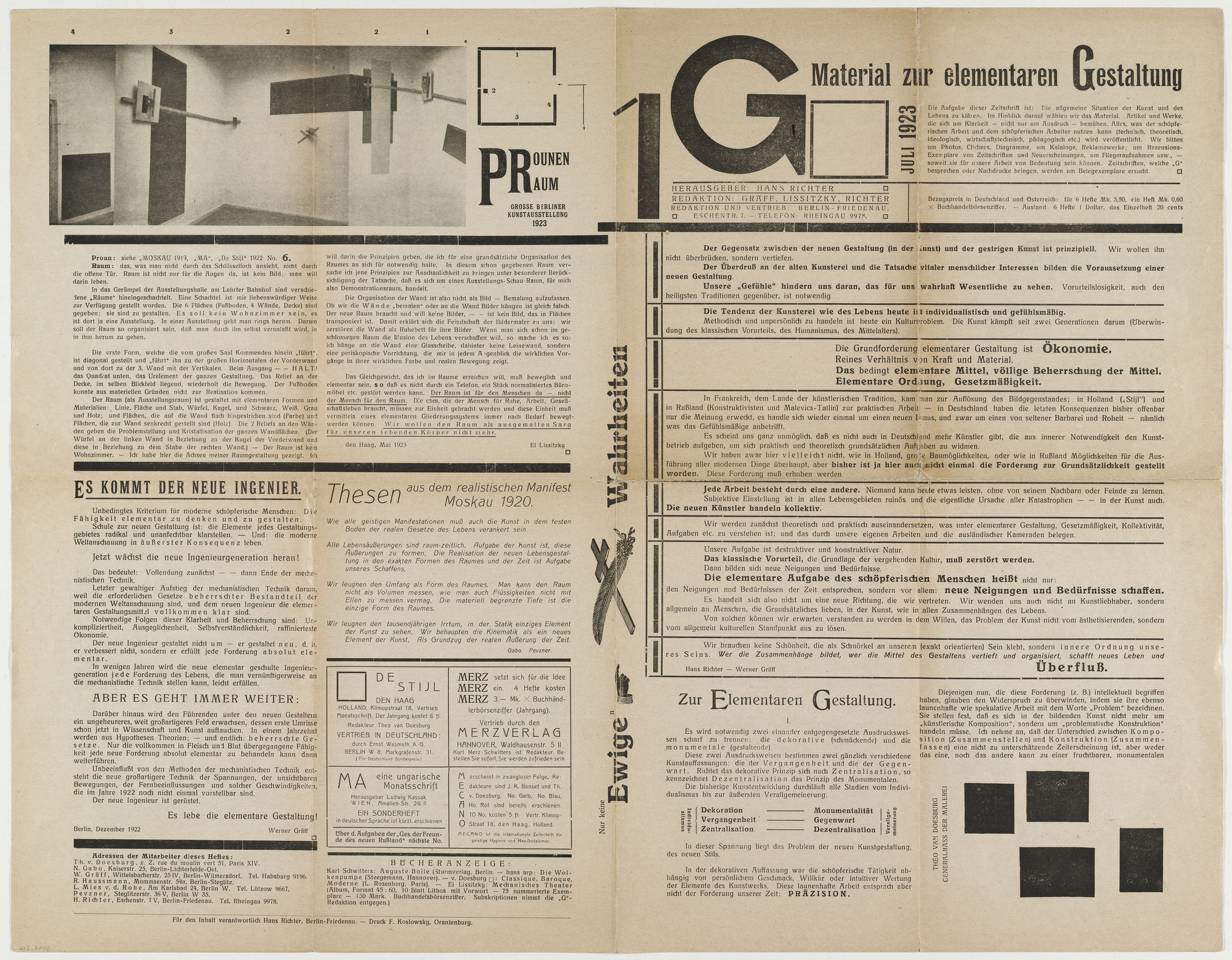 Hans Richter El Lissitzky Werner Graeff Ludwig Mies Van Der Rohe Frederick Kiesler G Material Zur Elementaren Gestaltung Material For Elementary Construction No 1 July 1923 1923 Moma