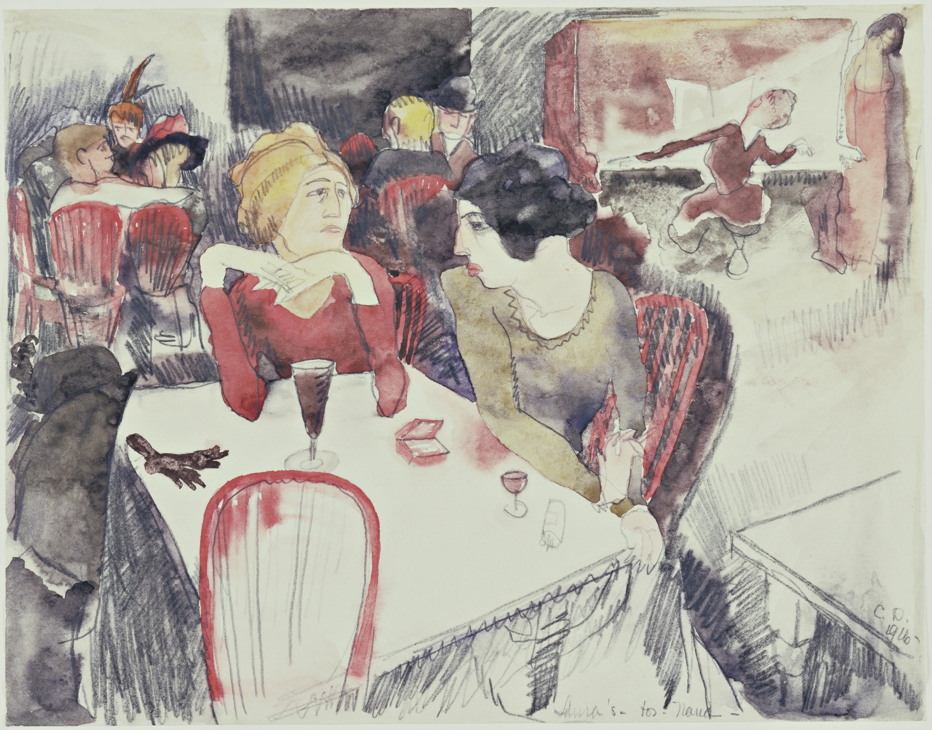Charles Demuth. Nana (Seated Left) and Satin at Laure&#39;s Restaurant (Illustration for Emile Zola&#39;s Nana),. 1916