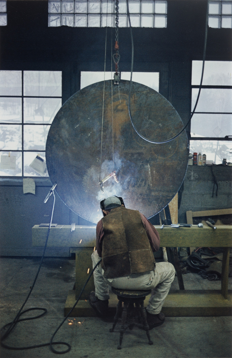 Dan Budnik. David Smith Arc Welding Primo Piano III in his Studio, Terminal Iron Works, Bolton Landing, New York. 1962