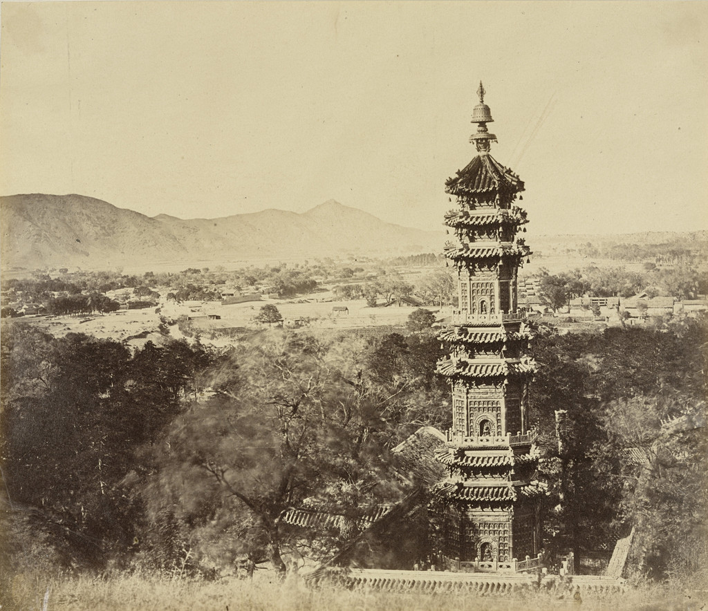View of the Summer Palace Yuen Ming Showing the Pagoda Before the Burning, Pekin