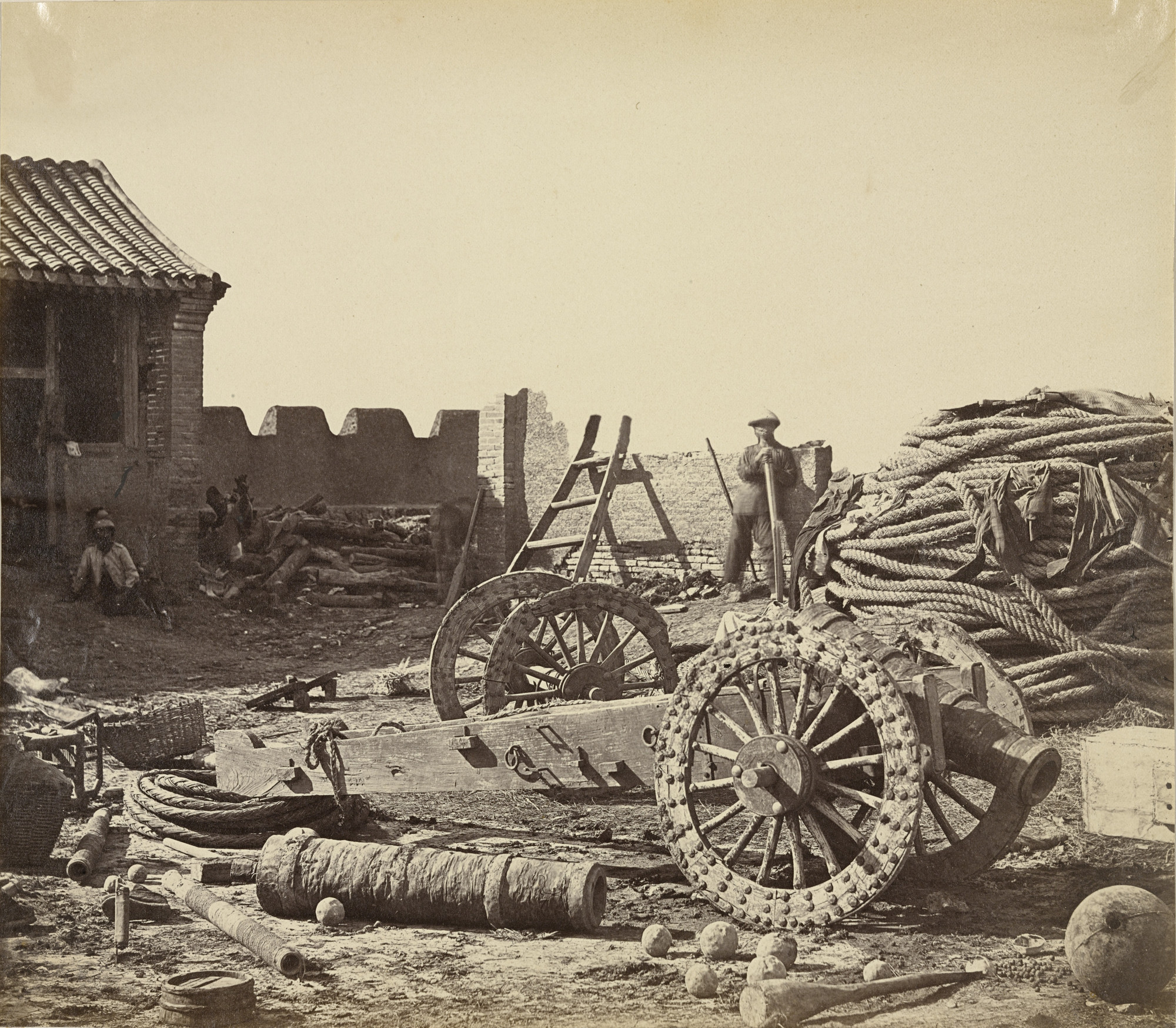 Felice Beato. Interior of Pehtang Fort, Showing the Magazine and Wooden Gun