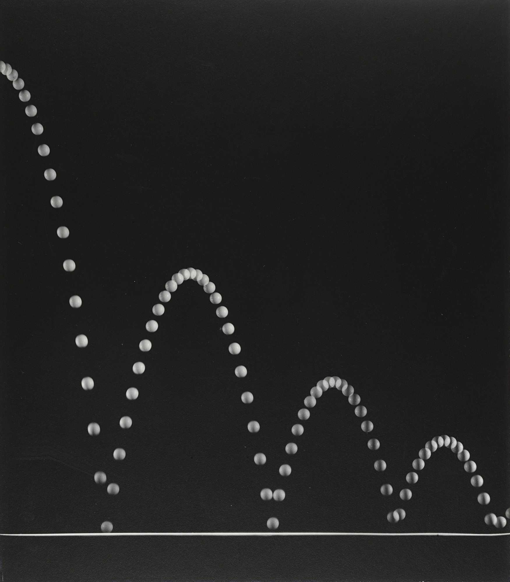 Berenice Abbott. A Gold Ball Bouncing Along a Hard Flat Board, Loses Energy. Where Has All the Energy Gone?