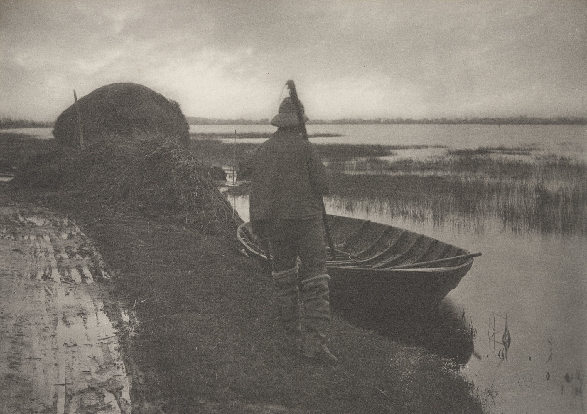 Peter Henry Emerson, T. F. Goodall. Marshman Going to Cut Schoof-Stuff from Life and Landscape on the Norfolk Broads (London, 1886). c. 1885