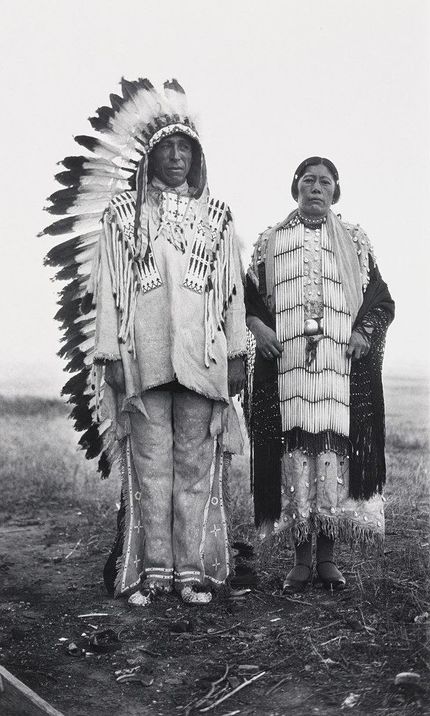 Moses Bulltail and Wife in Indian Regalia
