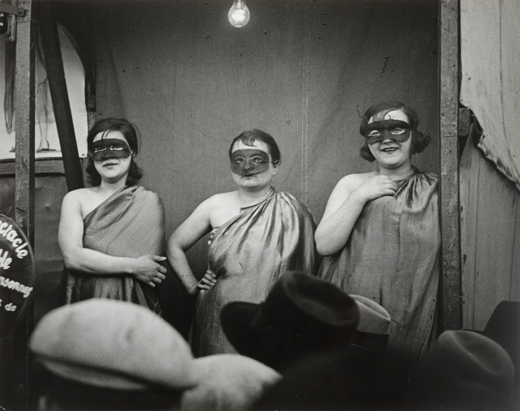 Three Masked Women in Front of Their Booth, Boulevard Saint-Jacques
