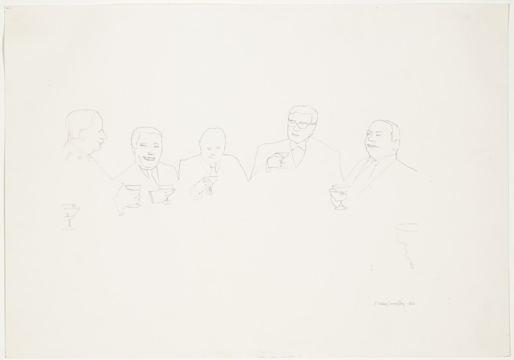 Turbay y Ministros con champaña (Turbay and Ministers with champagne)