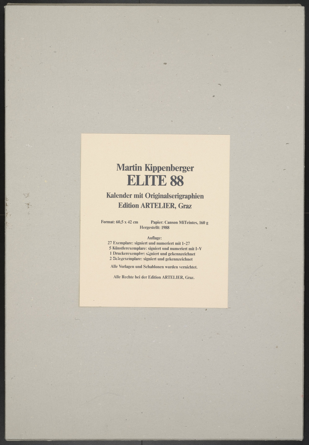 Martin Kippenberger. Elite '88. 1988