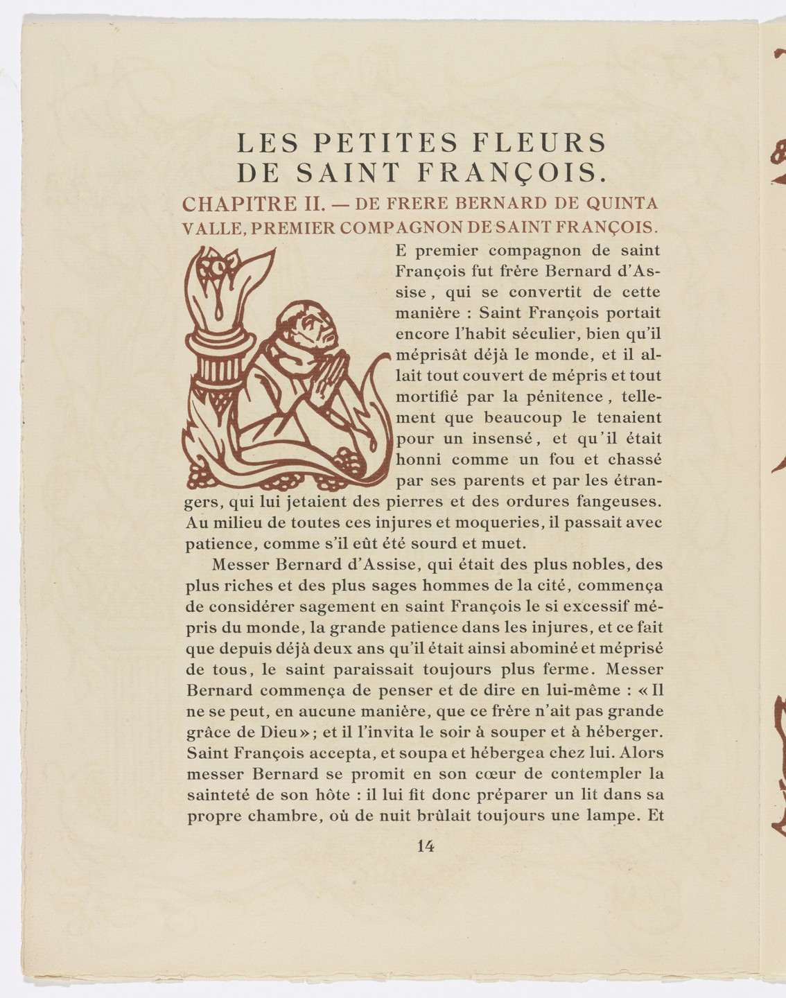 Émile Bernard. Pictorial initial (page 14) from Les Petites Fleurs de St. François (The Little Flowers of St. Francis). 1928