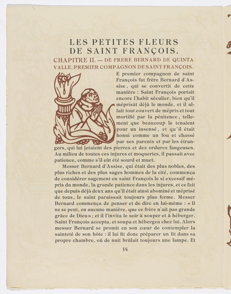 Pictorial initial (page 14) from Les Petites Fleurs de St. François (The Little Flowers of St. Francis)