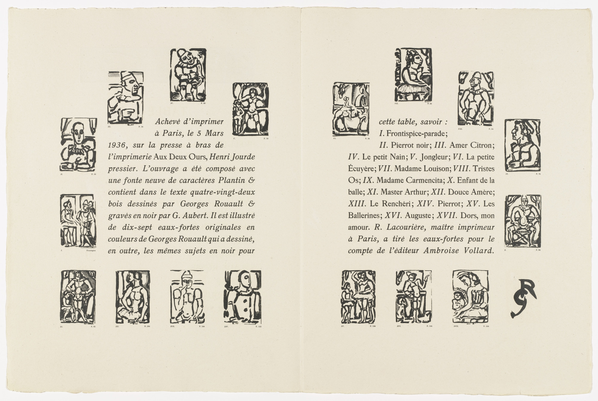 Georges Rouault. Colophon from Cirque de l'étoile filante (The Shooting Star Circus). 1938