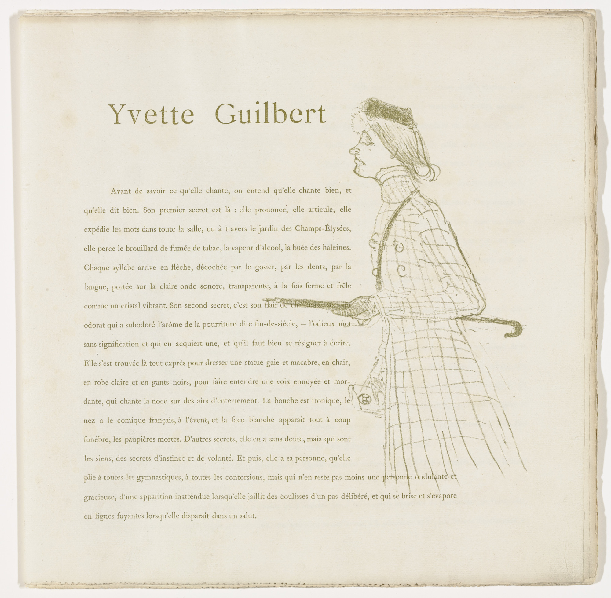 Henri de Toulouse-Lautrec. Plate 1 (in-text plate, folio 4) from Yvette Guilbert