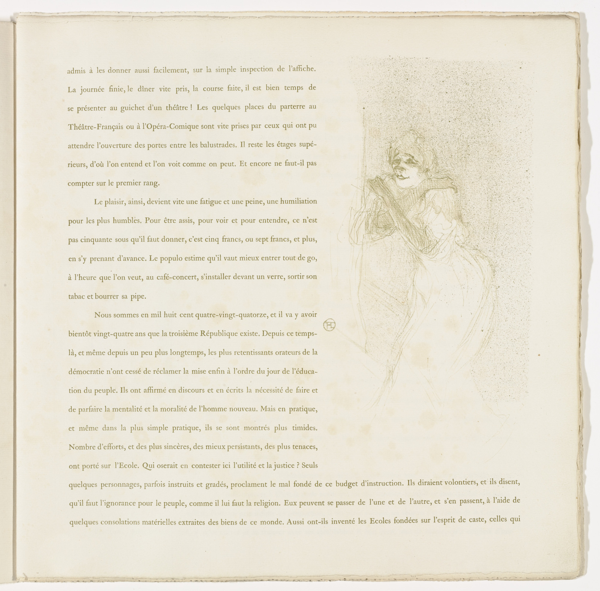 Henri de Toulouse-Lautrec. Plate 5 (in-text plate, folio 8) from Yvette Guilbert