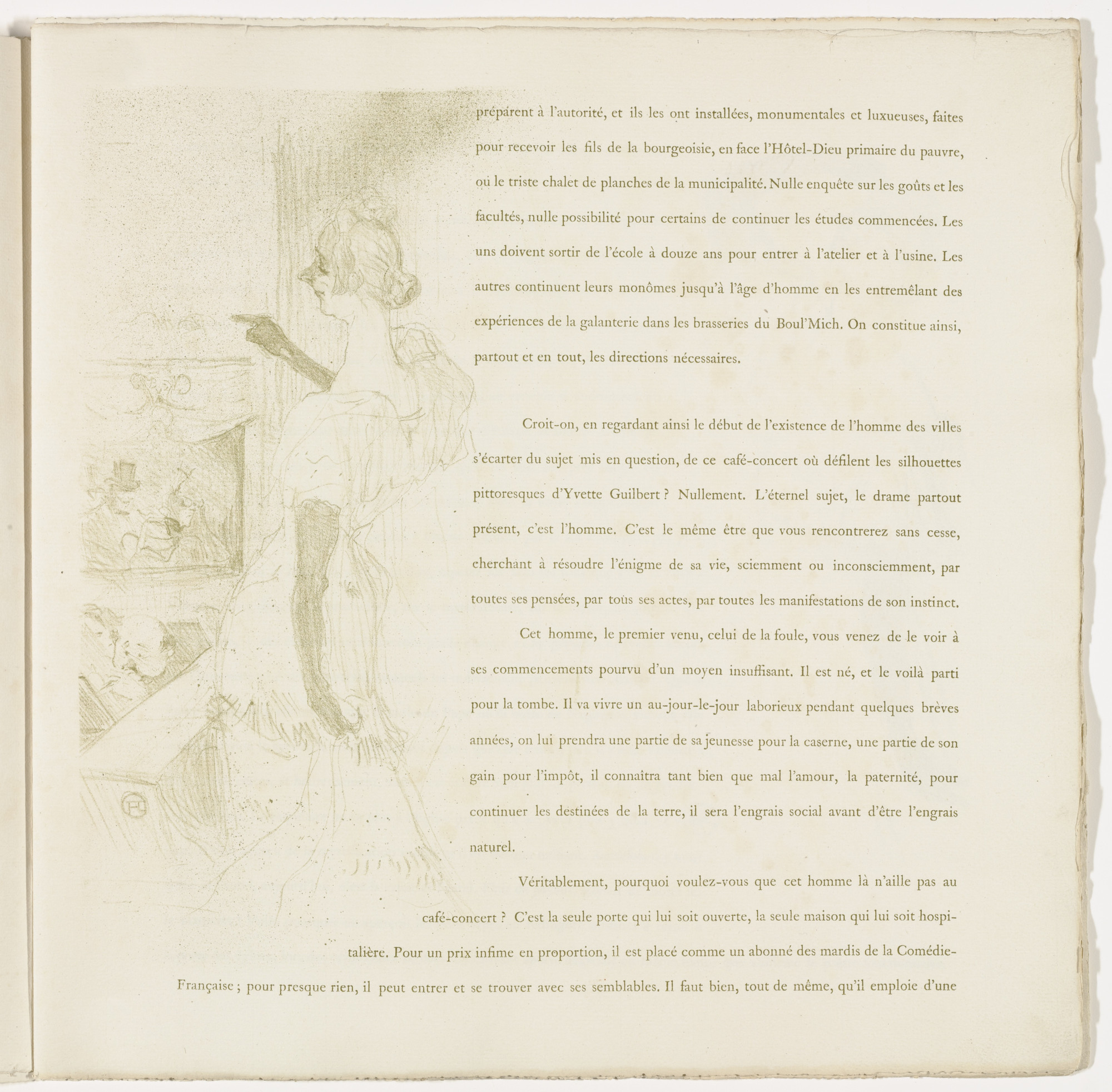 Henri de Toulouse-Lautrec. Plate 6 (in-text plate, folio 9) from Yvette Guilbert
