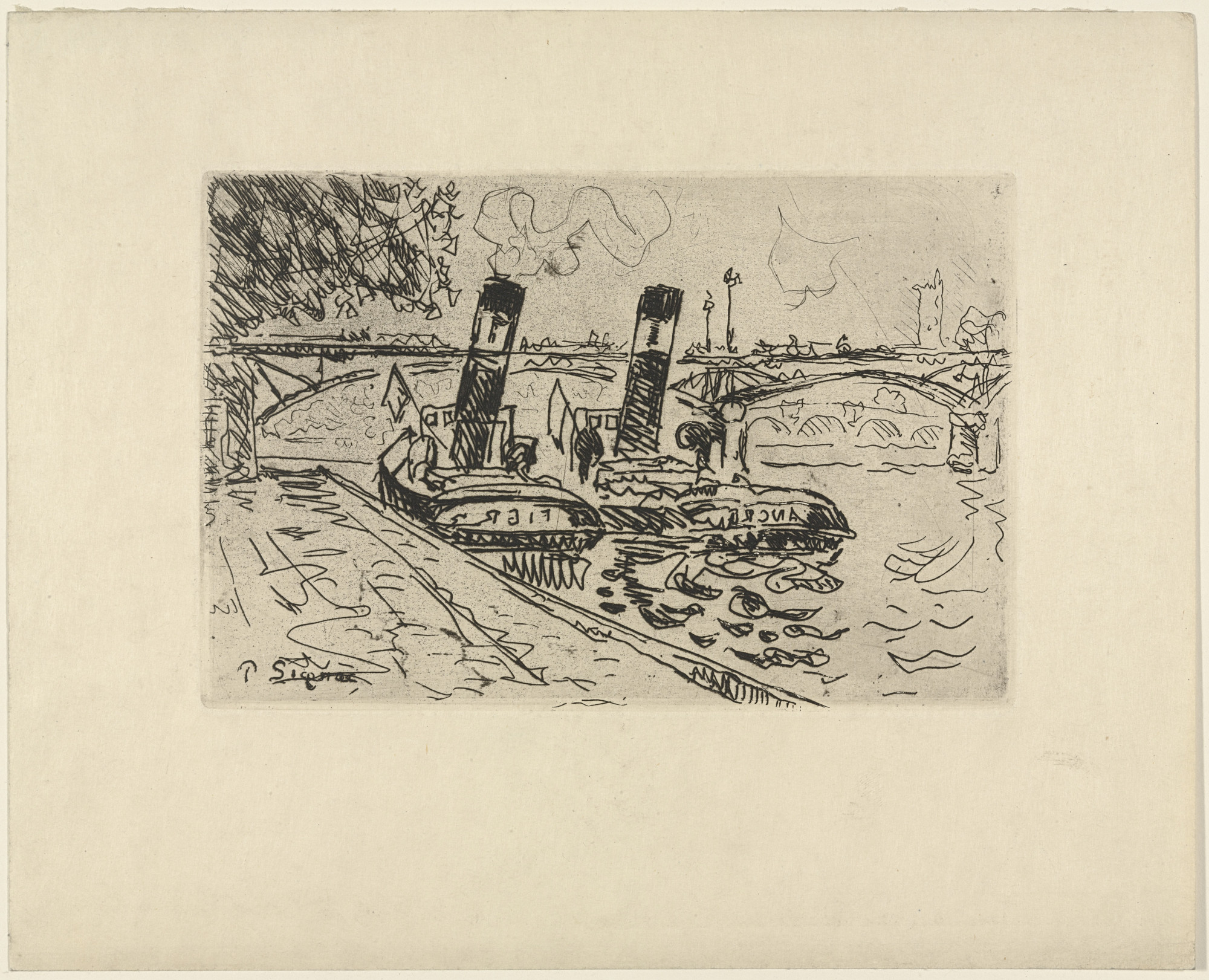 Paul Signac. Paris: Le Pont des Arts with Tugboats ( Paris: Le Pont des Arts avec Remorqueuers )