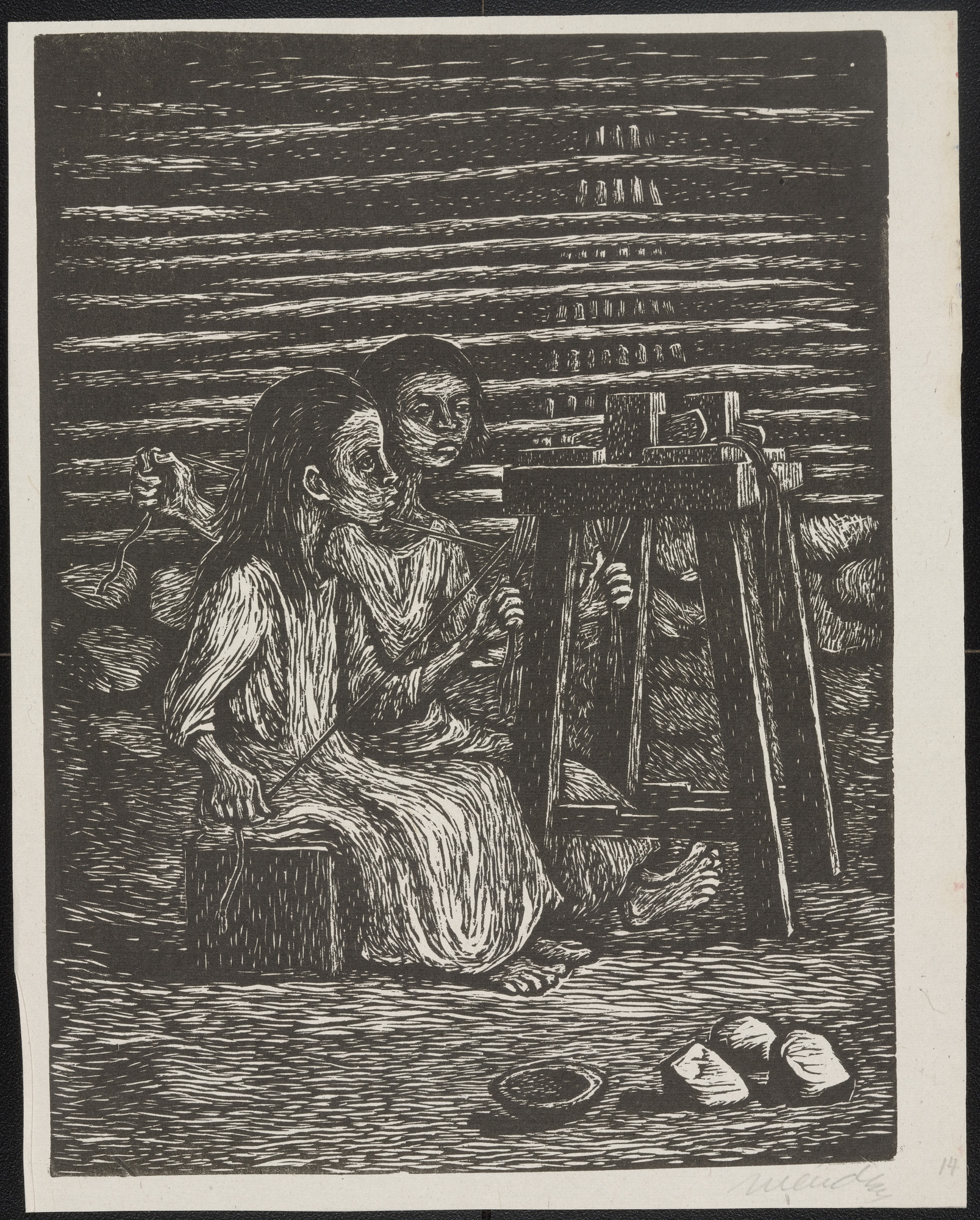 Leopoldo Méndez. The Weavers (Niñas Tejedoras) from the portfolio 25 Prints of Leopoldo Méndez