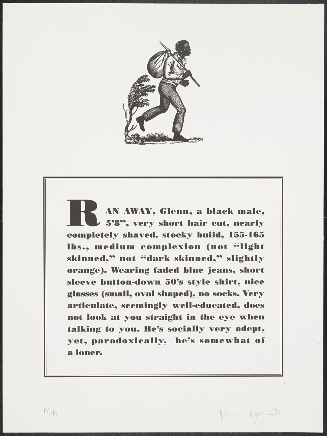 Glenn Ligon. Untitled from Runaways. 1993