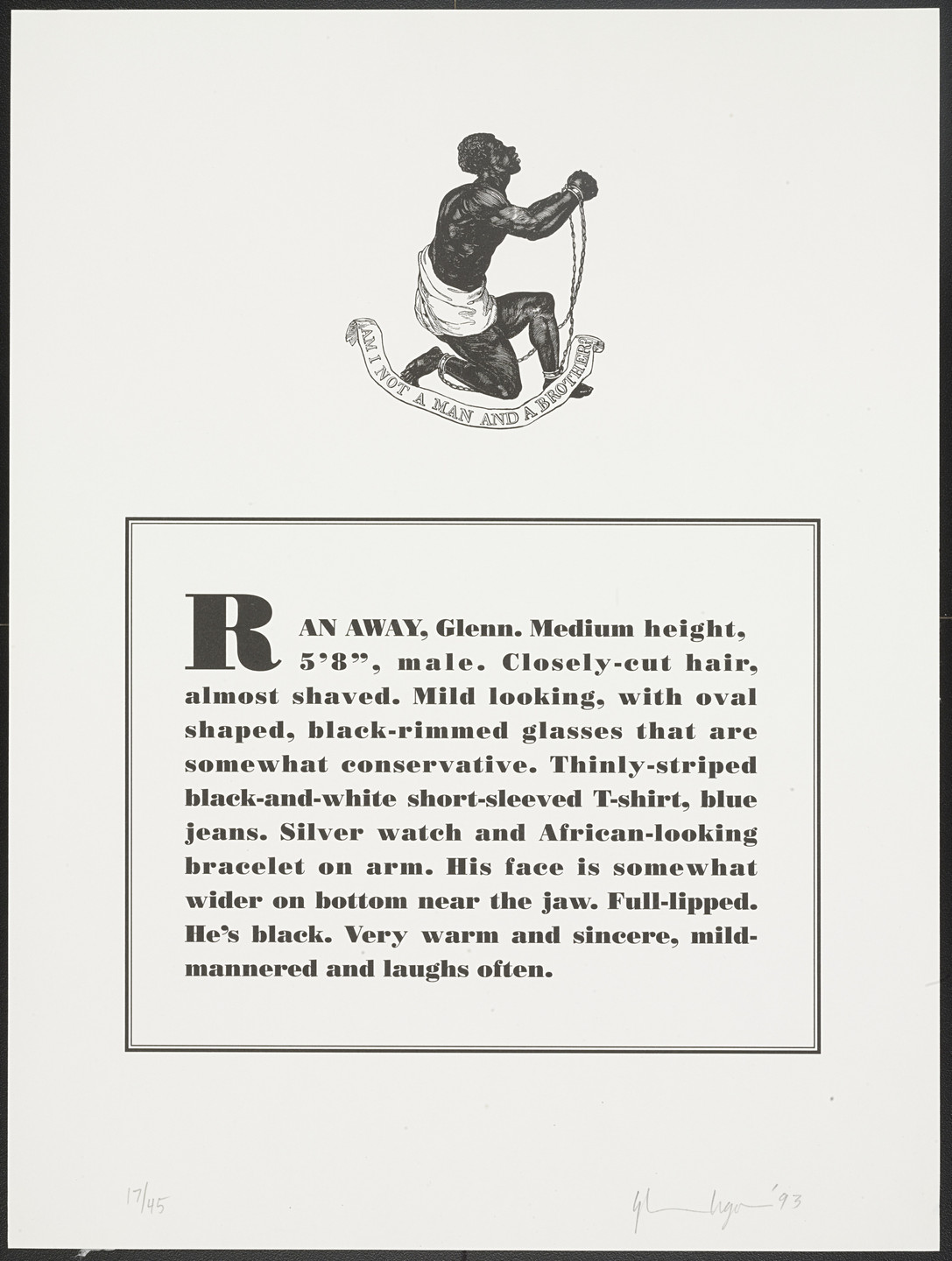 Glenn Ligon. Untitled from Runaways. 1993