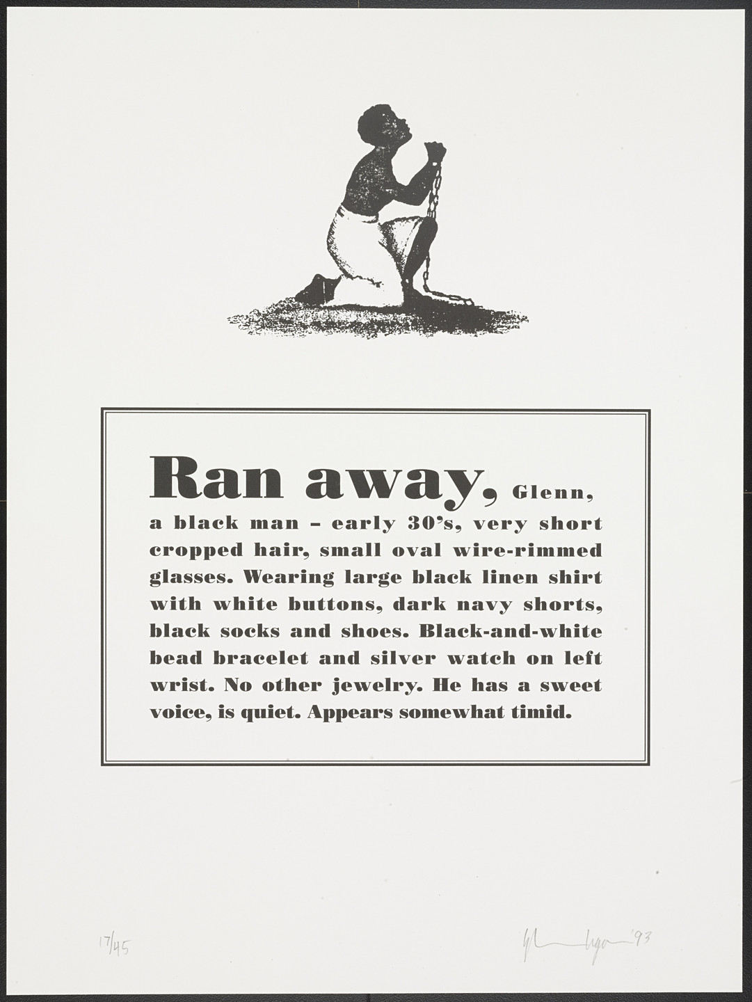 Glenn Ligon. Untitled from Runaways. 1993