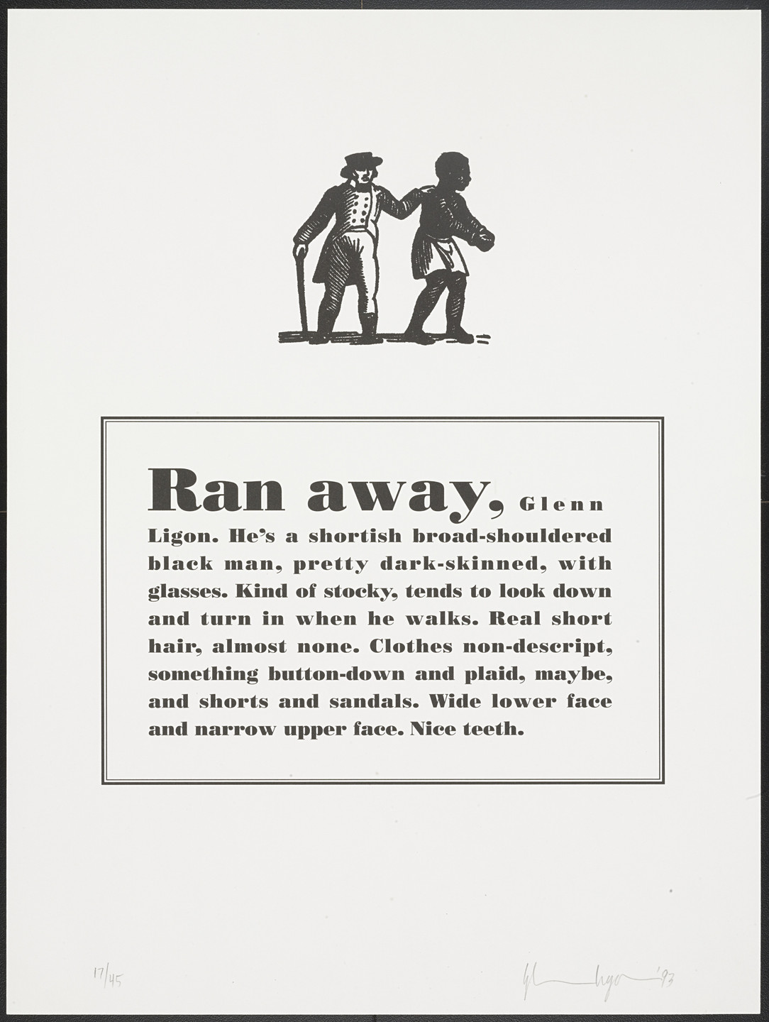 Glenn Ligon. Untitled from Runaways. 1993