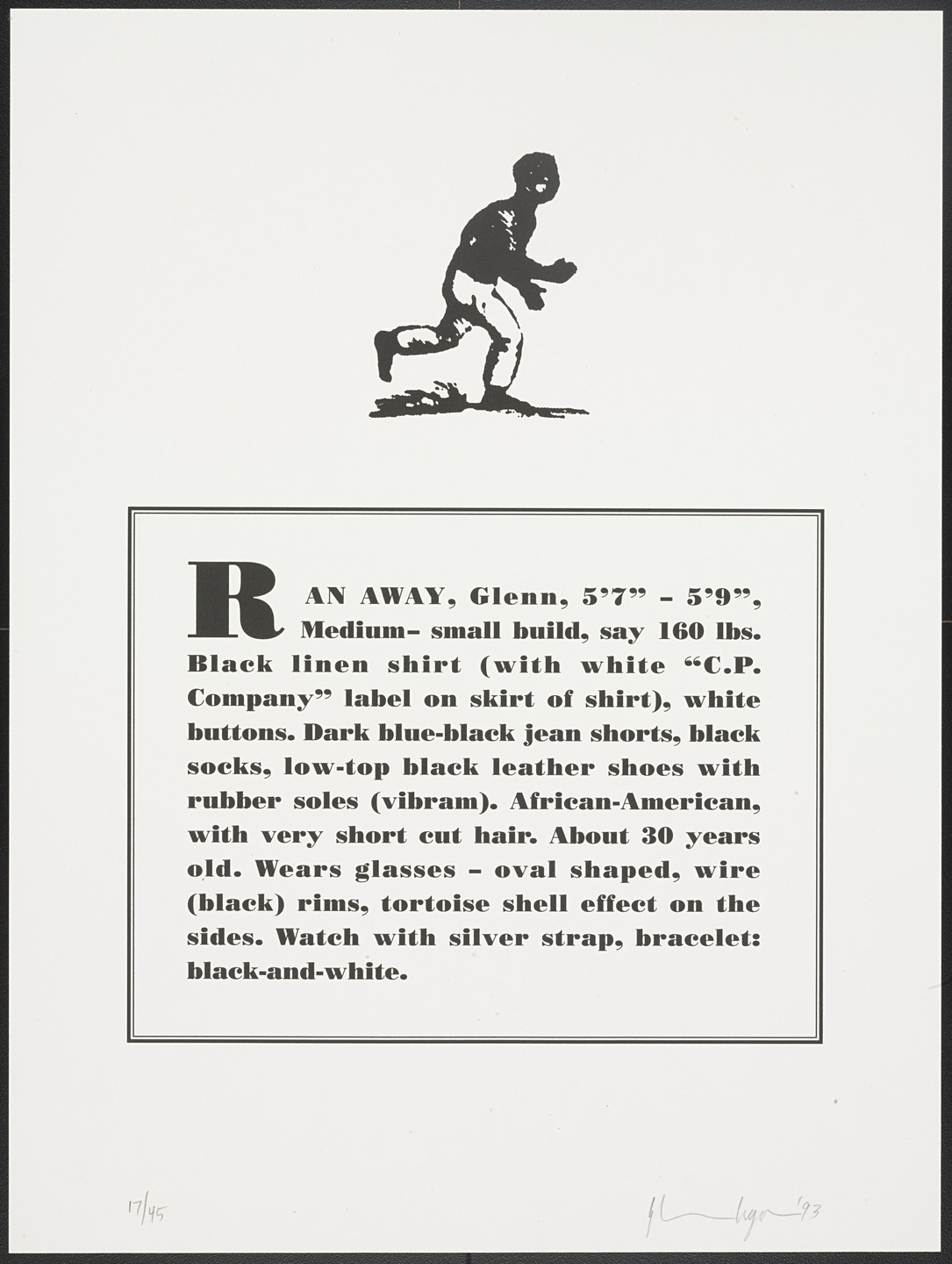 Glenn Ligon. Untitled from Runaways. 1993