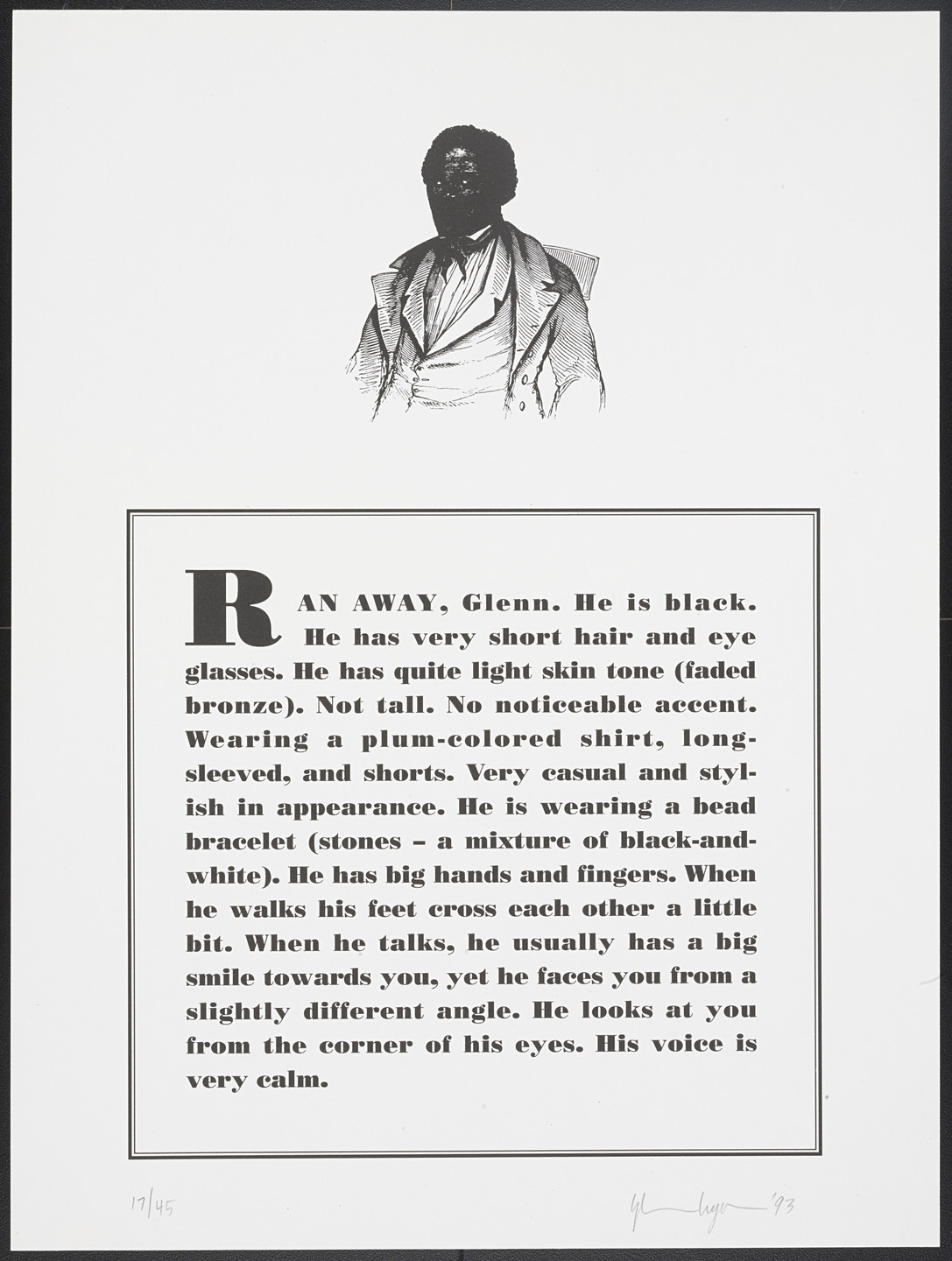 Glenn Ligon. Untitled from Runaways. 1993