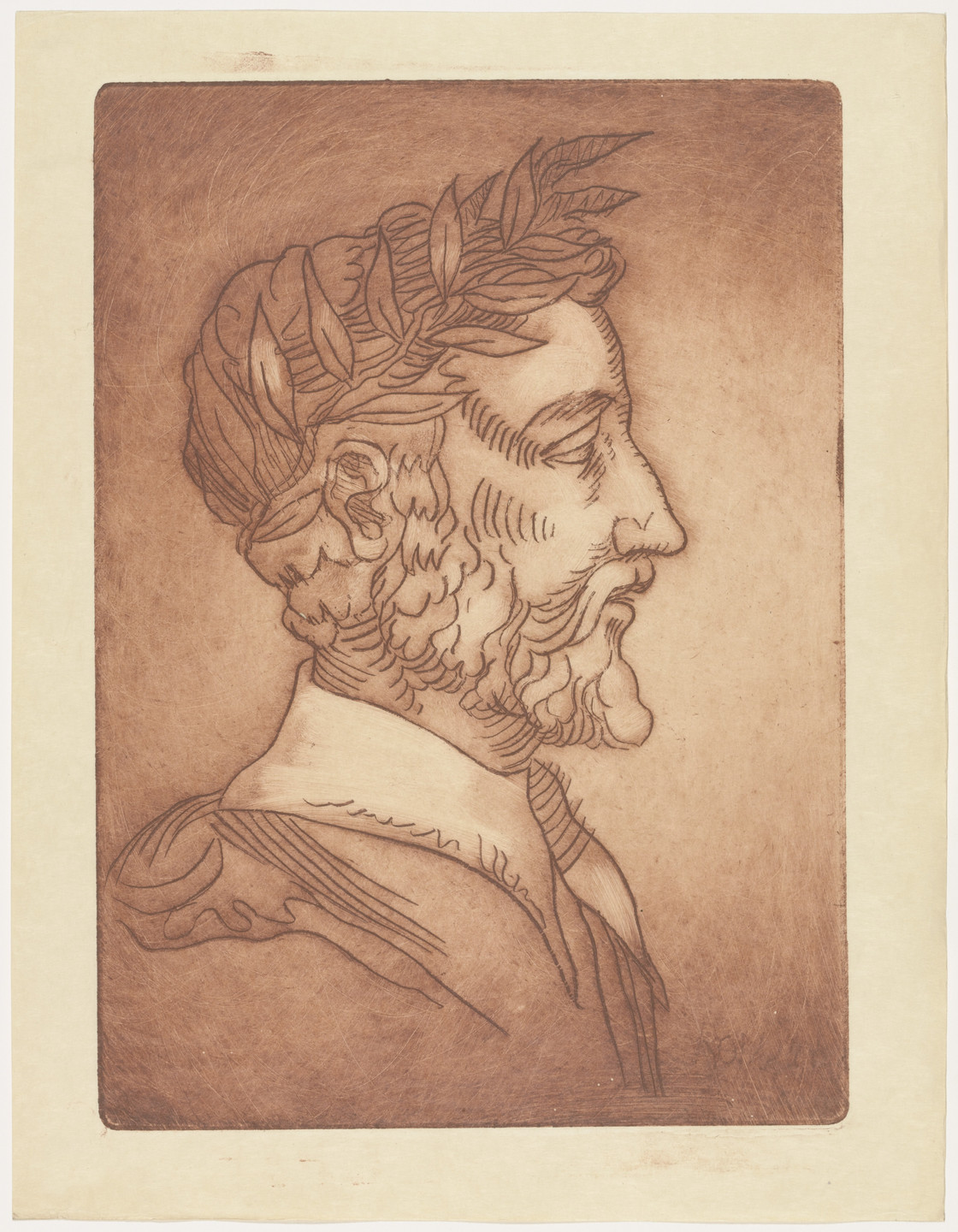 Émile Bernard. Portrait of Pierre de Ronsard (plate, folio 6) from Les Amours (The Loves). 1915