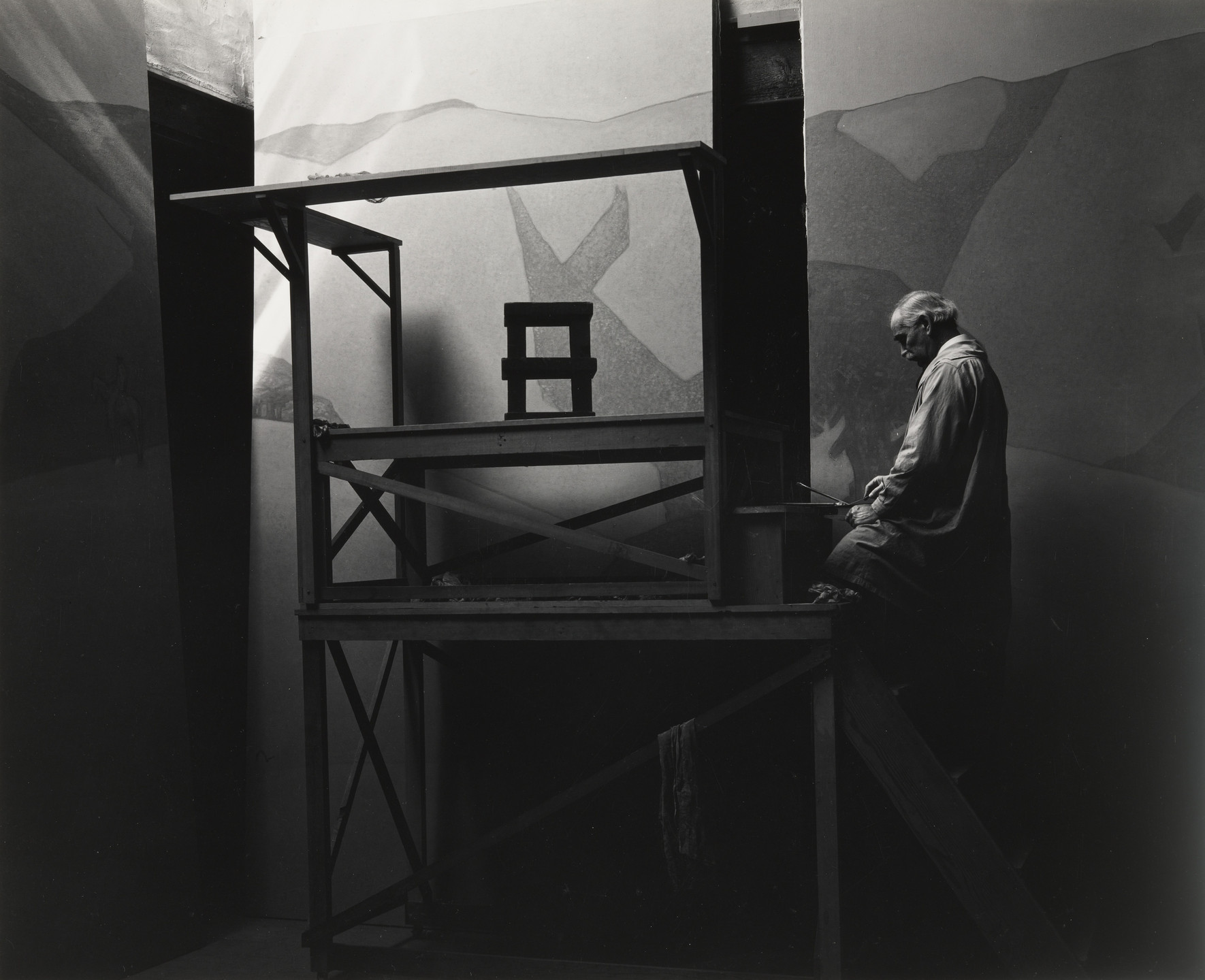 Ansel Adams. Gottardo Piazzoni Painting in His Studio, San Francisco, California. 1932