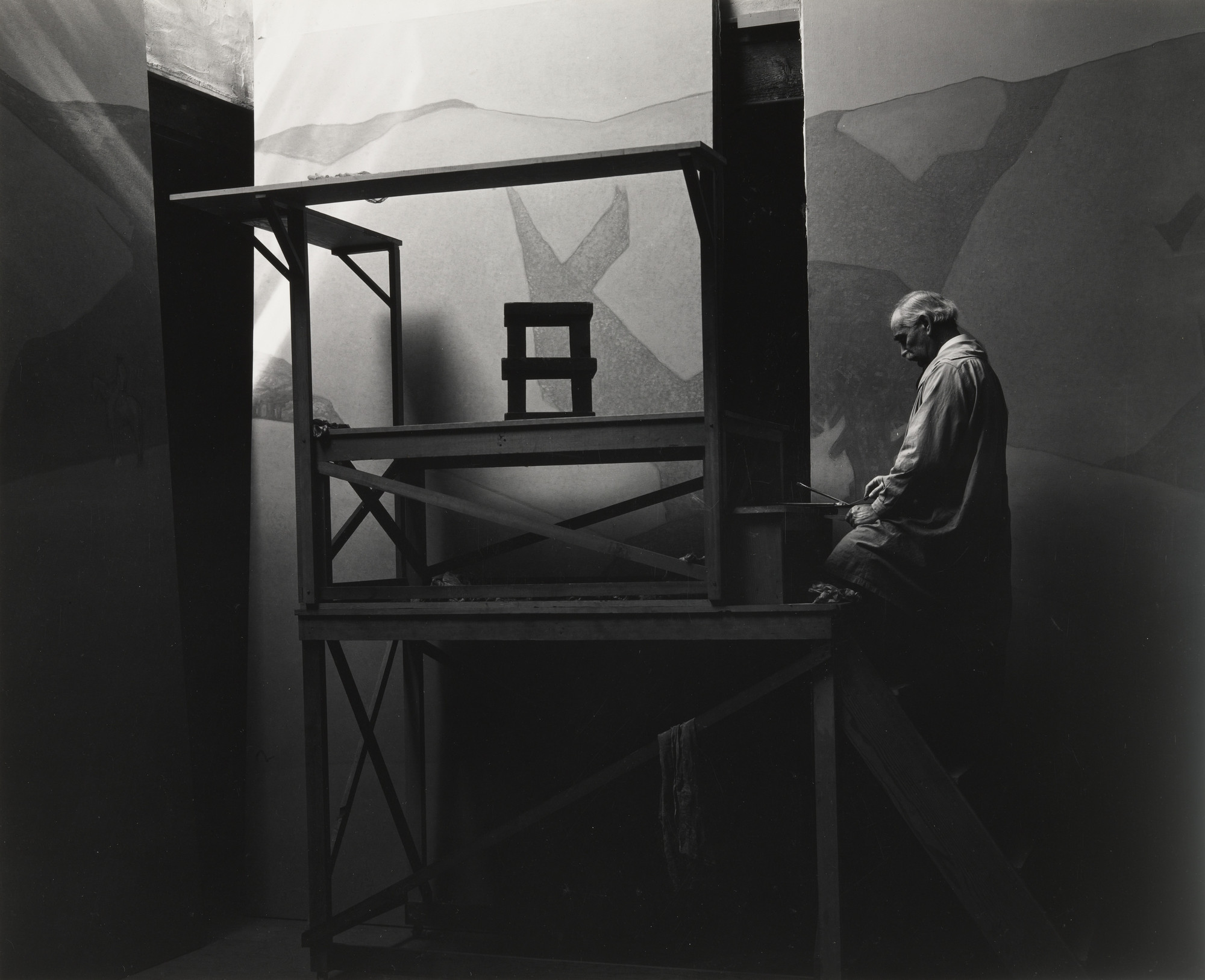 Ansel Adams. Gottardo Piazzoni Painting in His Studio, San Francisco, California