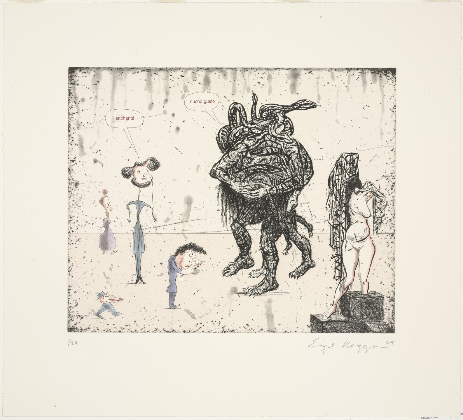 Enrique Chagoya. Orozco Meets Victor Hugo at the Auction House. 2009