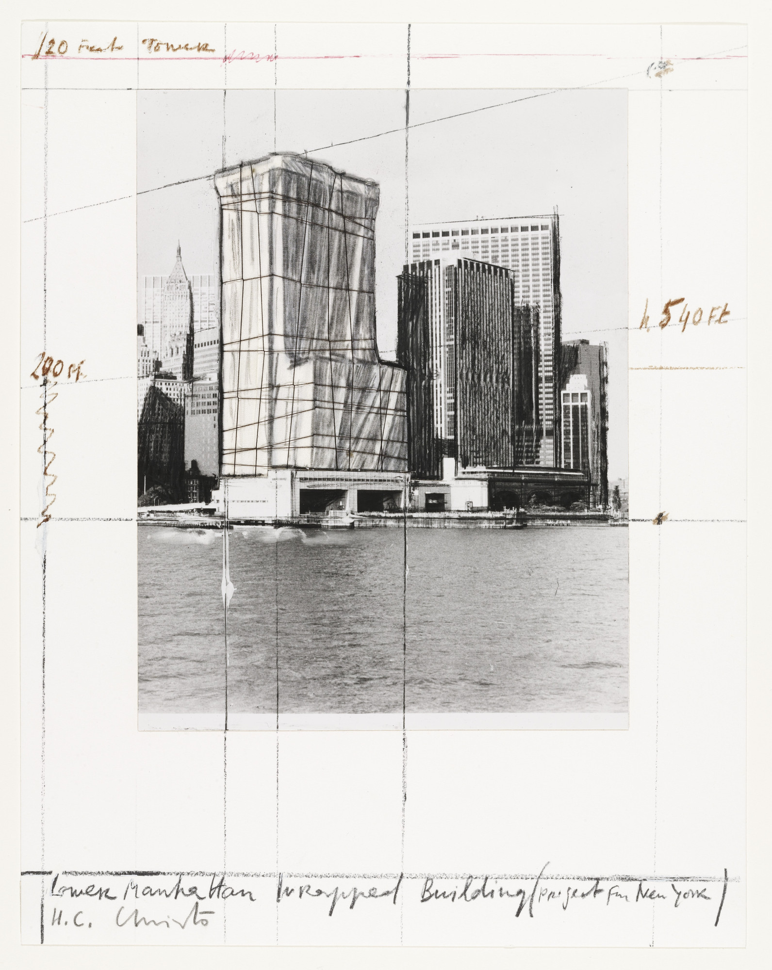 Christo. Lower Manhattan Wrapped Building, Project for New York from the portfolio Five Urban Projects