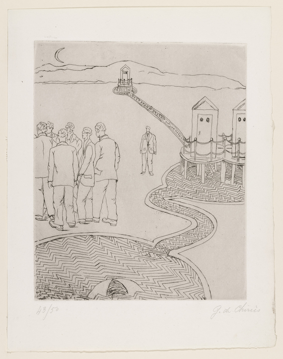 Giorgio de Chirico. Mysterious Baths (Bagni misteriosi) (plate, folio 9) from 23 Gravures. 1935