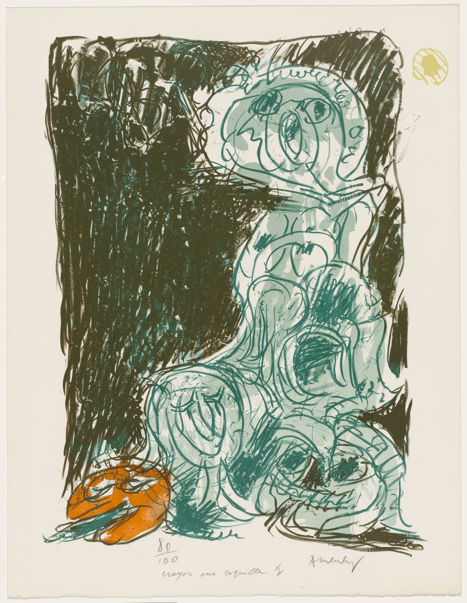Pierre Alechinsky. Chance and Its Mother (Le hasard et sa mère) from the portfolio Pencil on Shell (Crayon sur coquille)