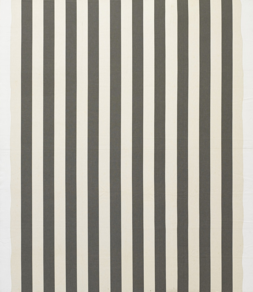 White acrylic painting on white and anthracite gray striped fabric