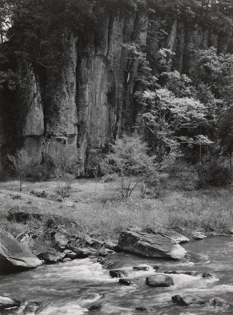 The Muro River with the Figure of Miroku Carved in the Cliff (Spring), Ken Domon, 1940-54
