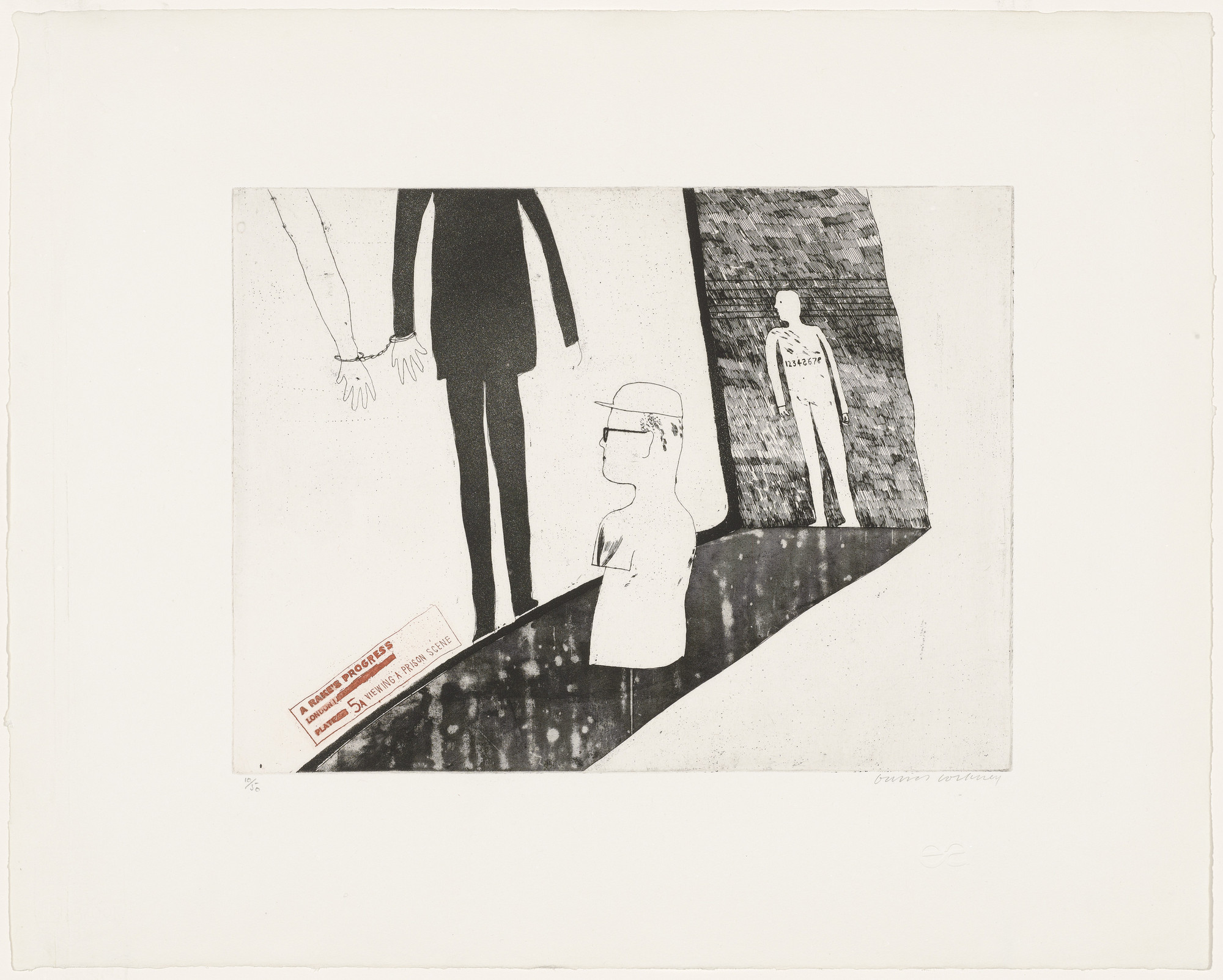 David Hockney. Viewing a Prison Scene (plate 5a) from A Rake's Progress