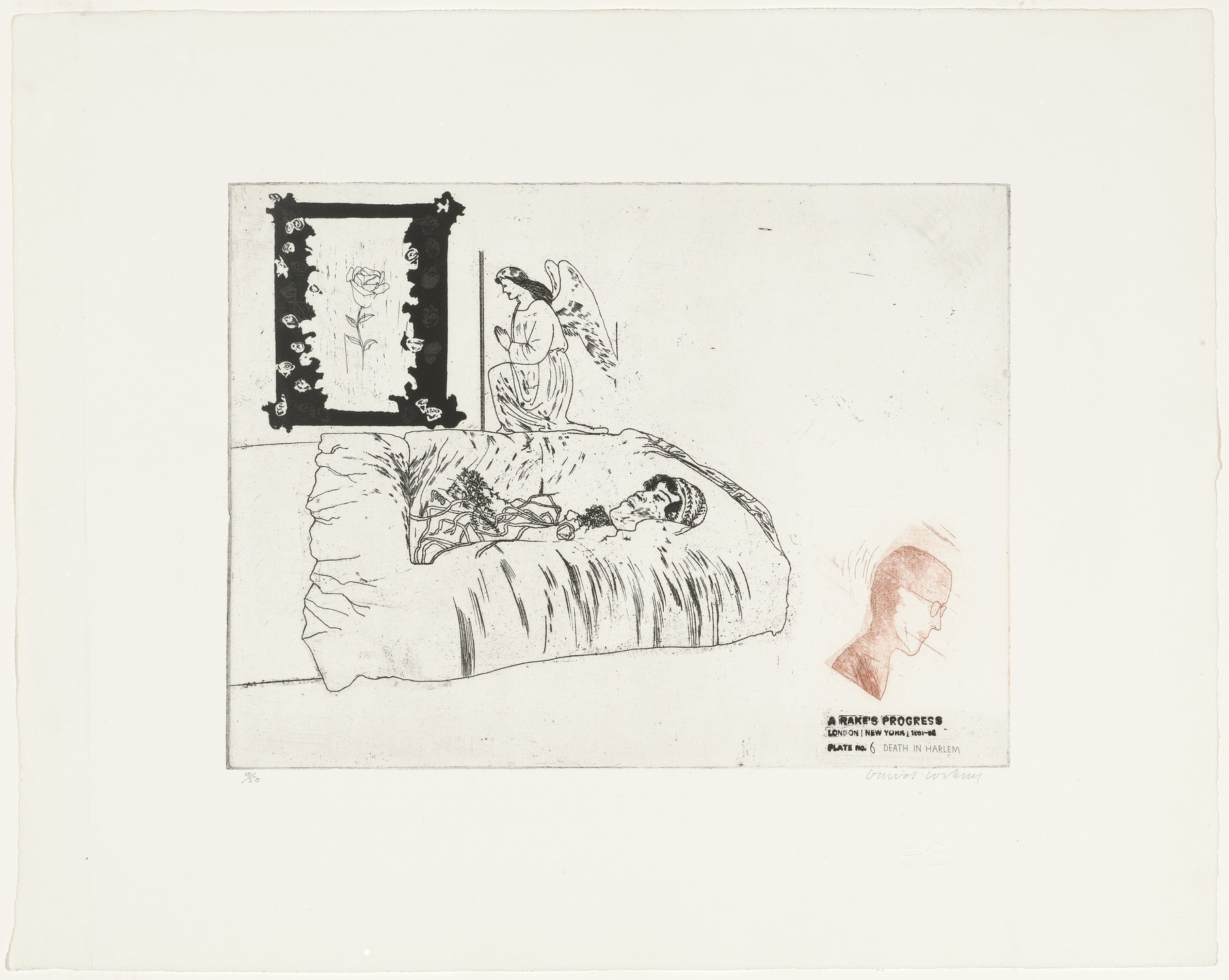 David Hockney. Death in Harlem (plate 6) from A Rake&#39;s Progress. 1961–62, published 1963