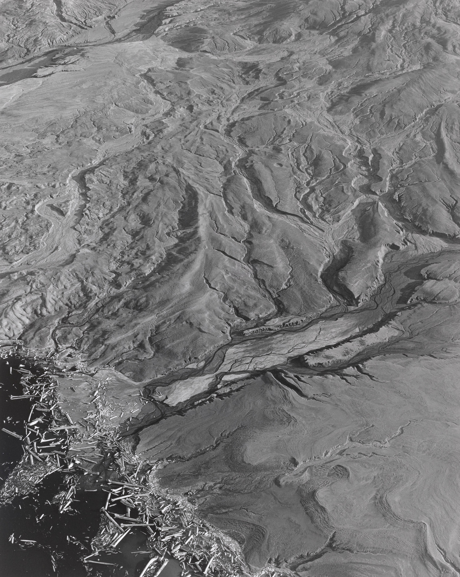 Frank Gohlke. Aerial view: Landslide- Debris Flow and Edge of Spirit Lake-- 4 miles NE of Mt. St. Helens, Washington